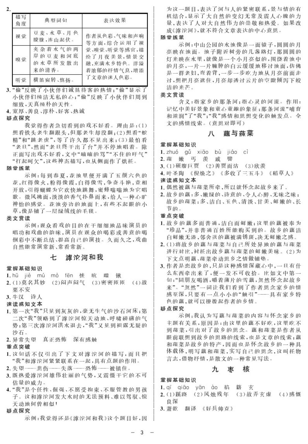 2017年鐘書金牌金典導(dǎo)學(xué)案七年級(jí)語文第一學(xué)期 參考答案第3頁