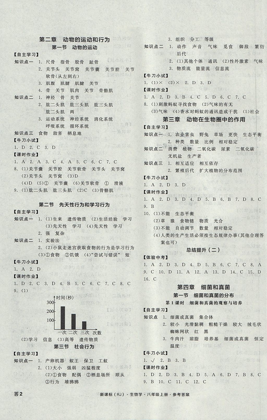 2017年全品学练考八年级生物学上册人教版 参考答案第3页