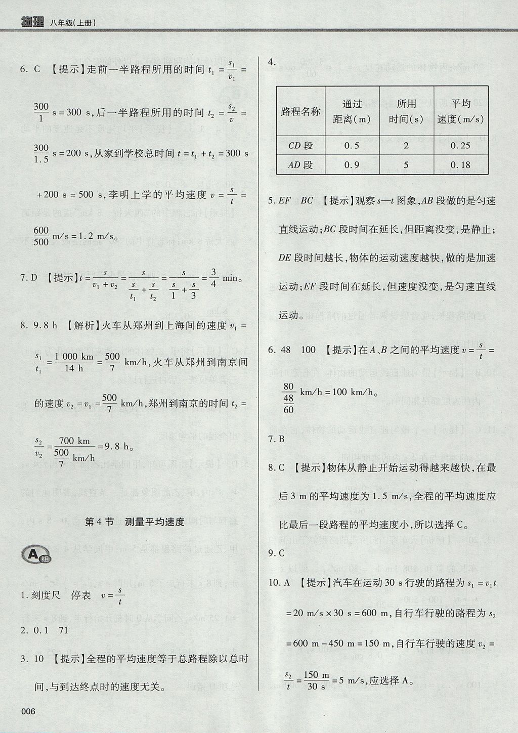 2017年學(xué)習(xí)質(zhì)量監(jiān)測八年級物理上冊人教版 參考答案第6頁