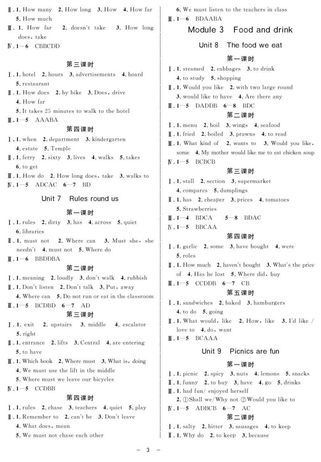 2017年鐘書金牌金典導(dǎo)學(xué)案六年級英語第一學(xué)期N版 參考答案第3頁