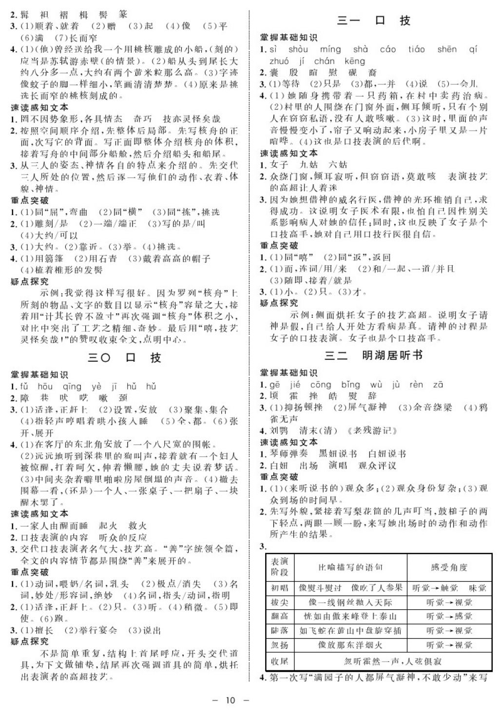 2017年鐘書金牌金典導(dǎo)學(xué)案七年級語文第一學(xué)期 參考答案第10頁