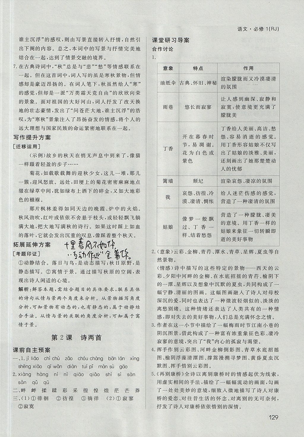 2018年名師伴你行高中同步導(dǎo)學(xué)案語文必修1人教版 參考答案第2頁