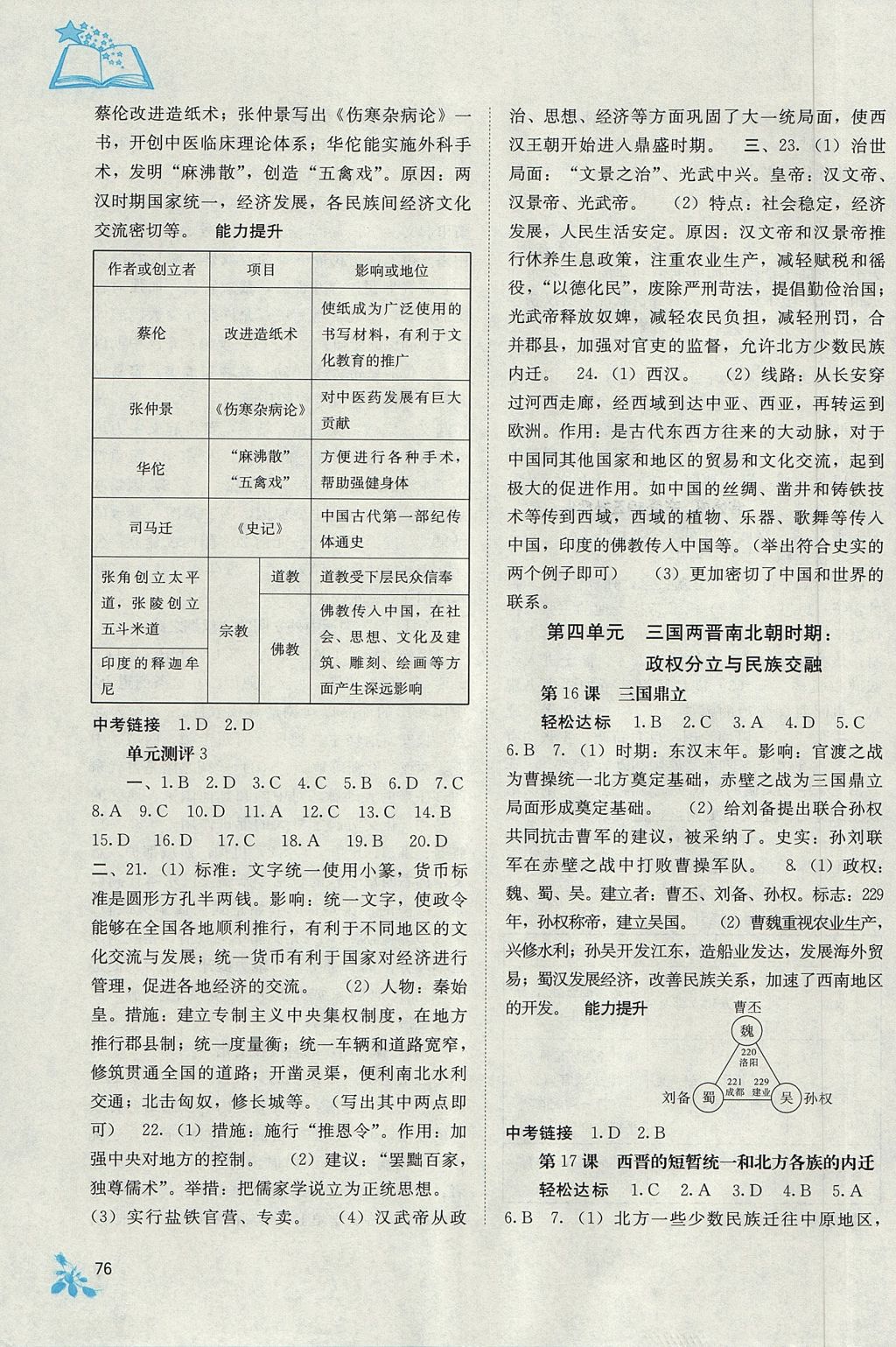 2017年自主学习能力测评七年级中国历史上册人教版 参考答案第6页