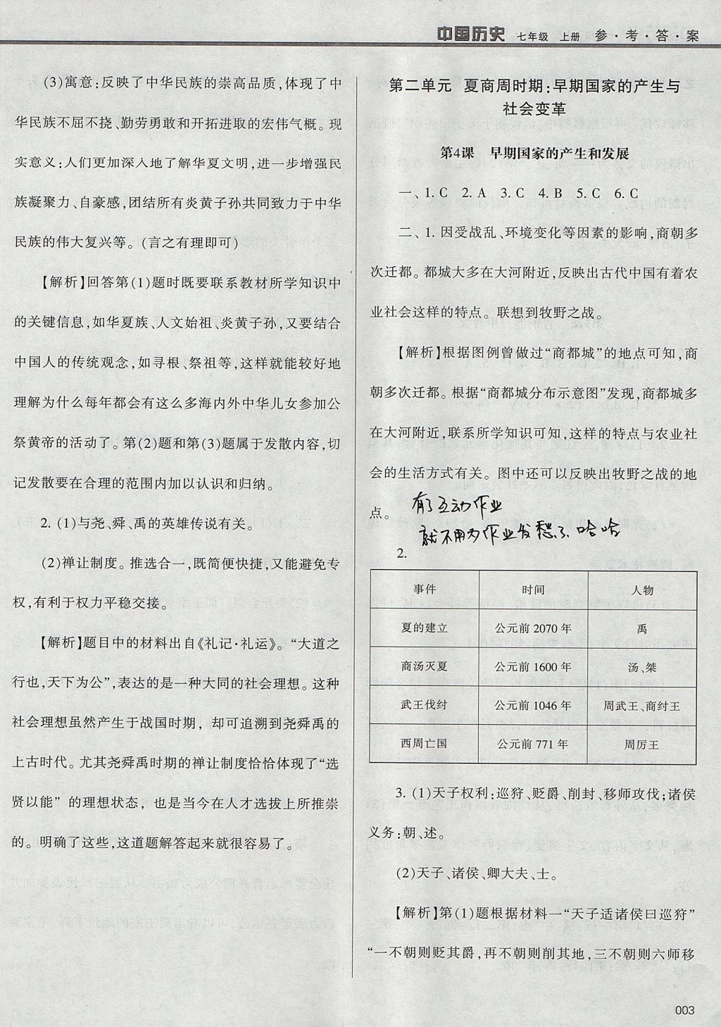 2017年學(xué)習(xí)質(zhì)量監(jiān)測七年級中國歷史上冊人教版 參考答案第3頁