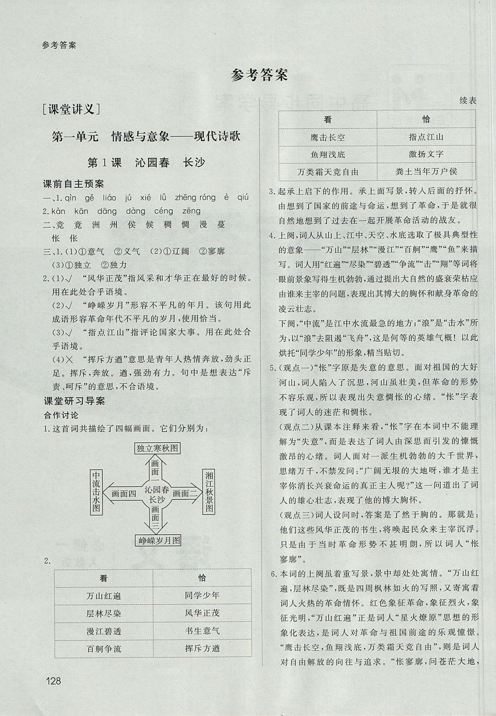 2018年名師伴你行高中同步導(dǎo)學(xué)案語文必修1人教版 參考答案第1頁