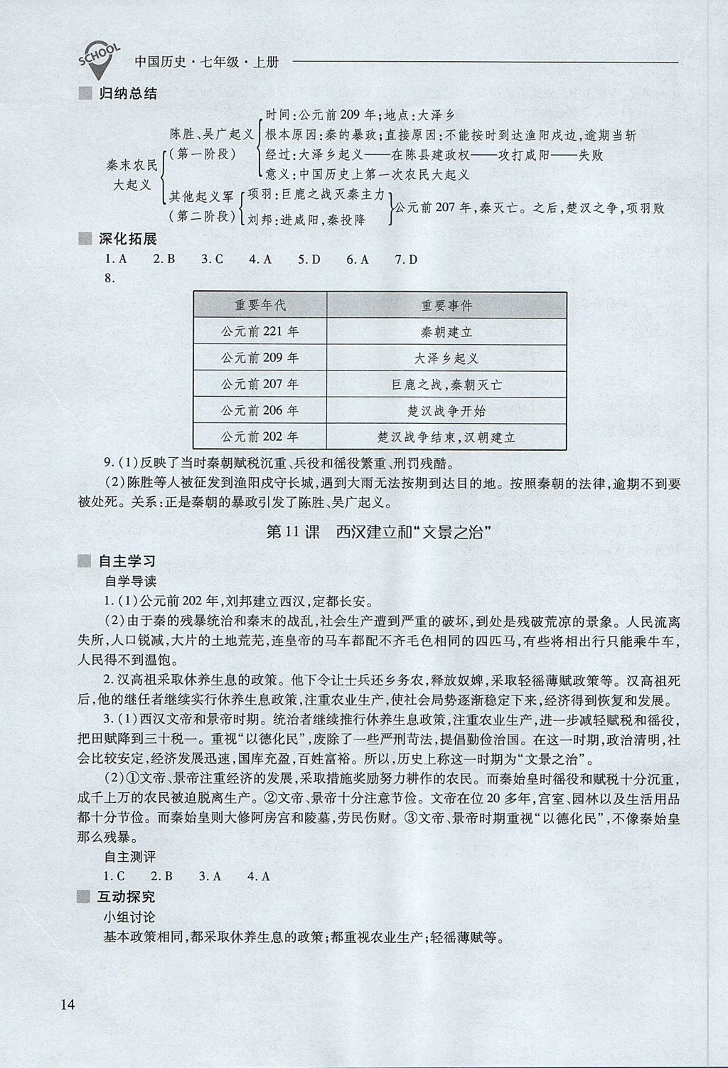 2017年新課程問題解決導(dǎo)學(xué)方案七年級(jí)中國歷史上冊(cè)人教版 參考答案第14頁