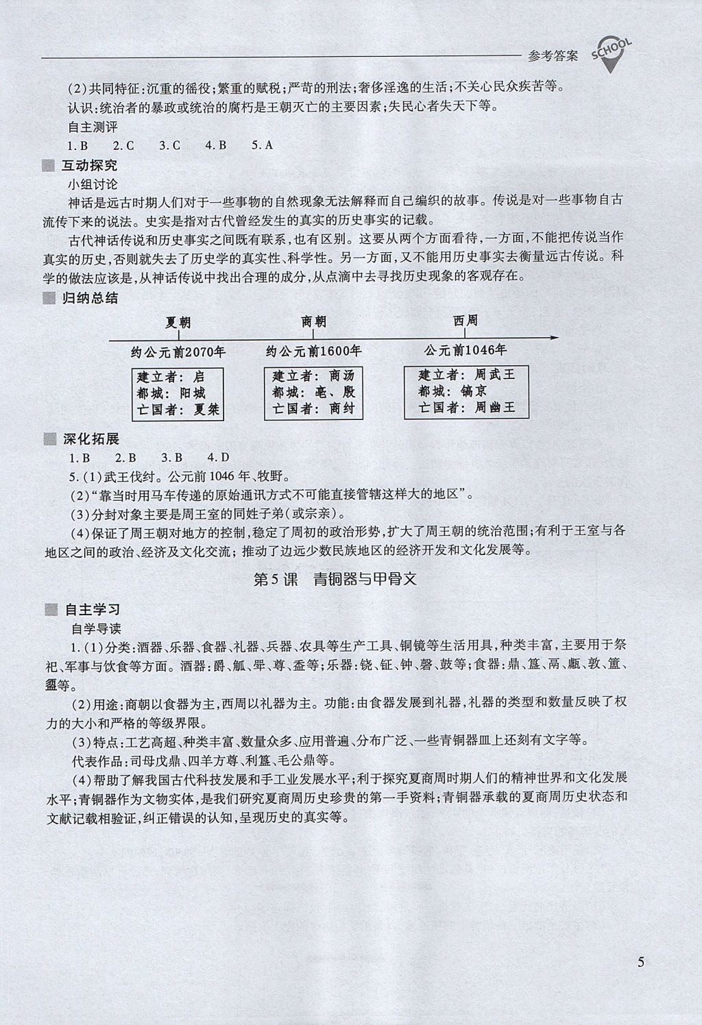 2017年新課程問(wèn)題解決導(dǎo)學(xué)方案七年級(jí)中國(guó)歷史上冊(cè)人教版 參考答案第5頁(yè)