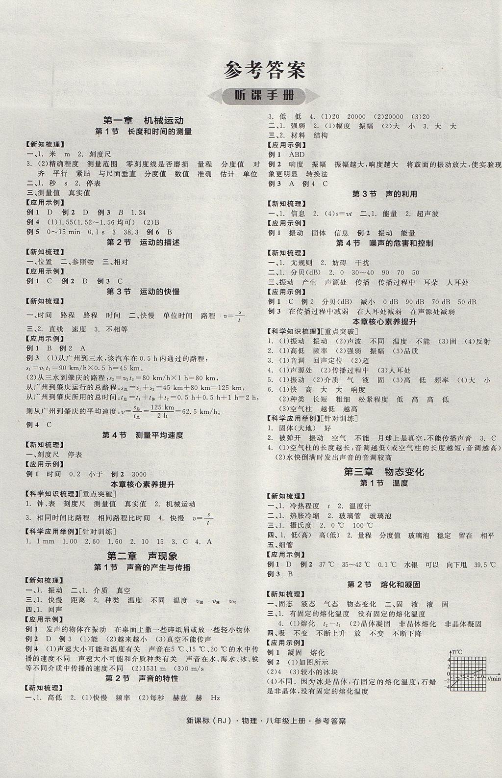 2017年全品學練考八年級物理上冊人教版 參考答案第1頁