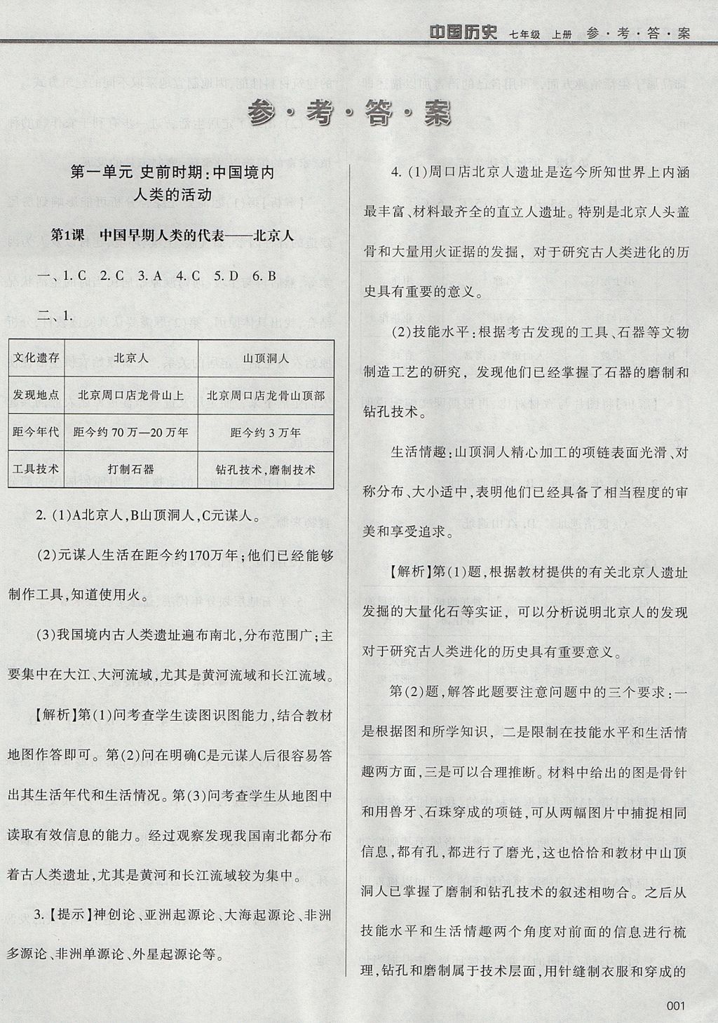 2017年學(xué)習(xí)質(zhì)量監(jiān)測七年級中國歷史上冊人教版 參考答案第1頁