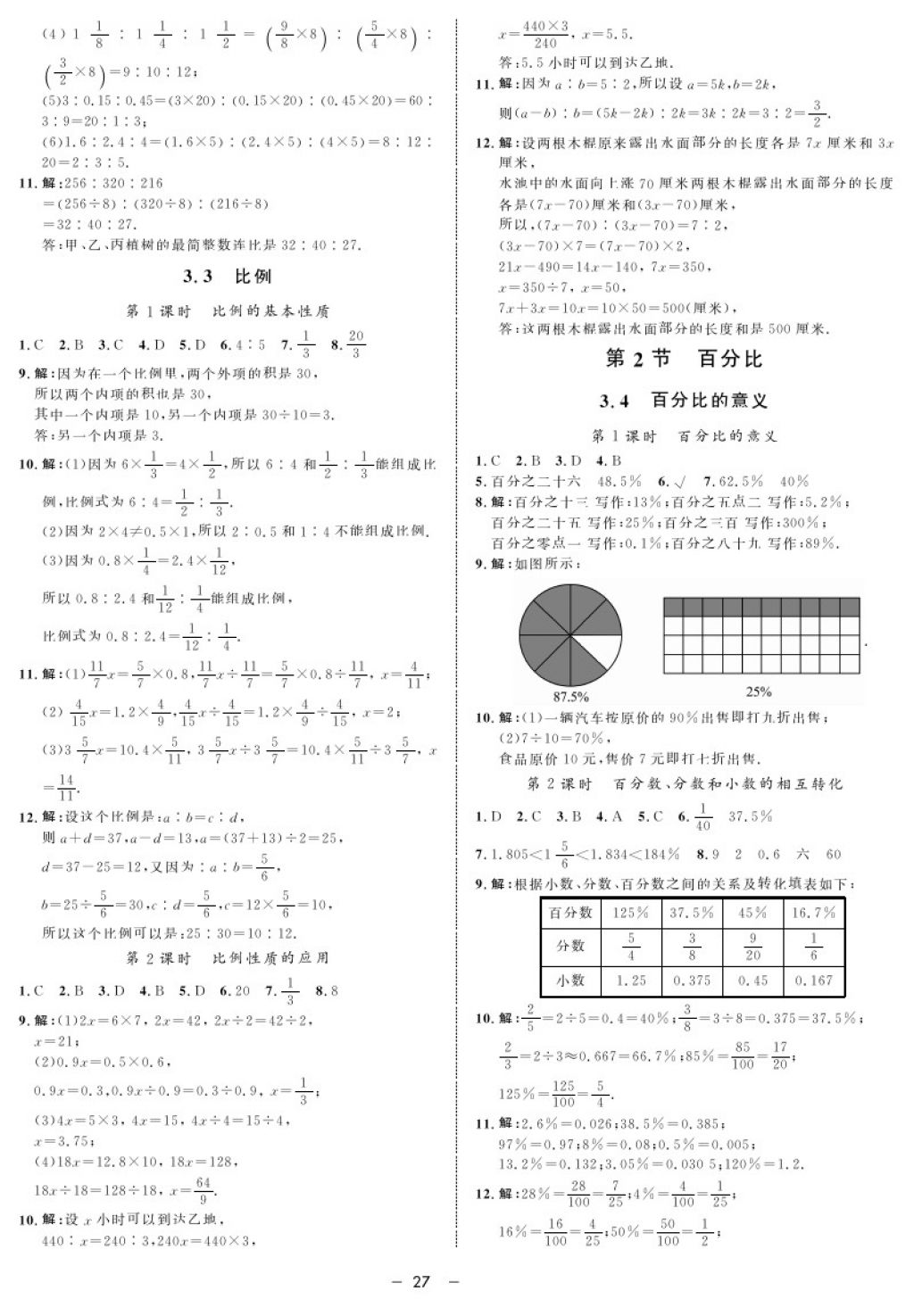 2017年鐘書金牌金典導(dǎo)學(xué)案六年級(jí)數(shù)學(xué)第一學(xué)期 參考答案第27頁(yè)