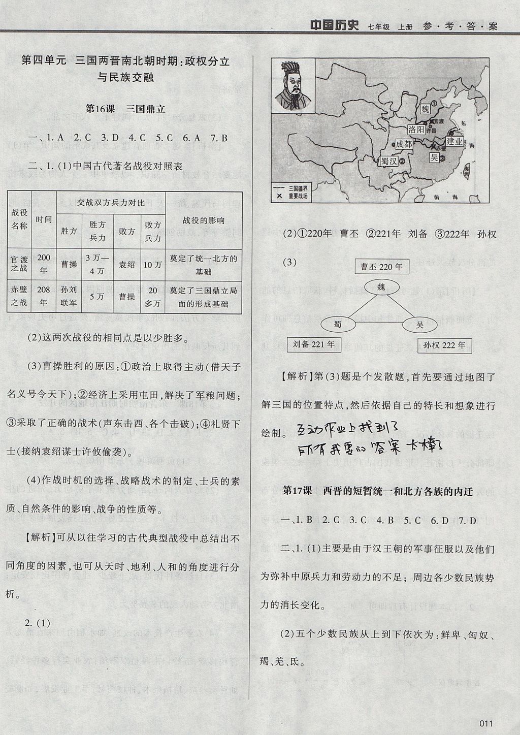 2017年學(xué)習(xí)質(zhì)量監(jiān)測(cè)七年級(jí)中國(guó)歷史上冊(cè)人教版 參考答案第11頁(yè)