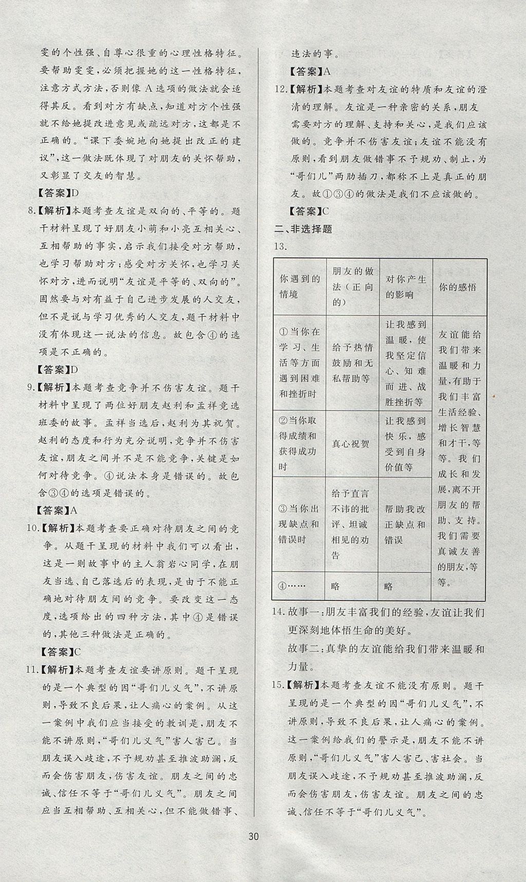 2017年新課程學(xué)習(xí)與檢測七年級道德與法治上冊人教版 參考答案第6頁