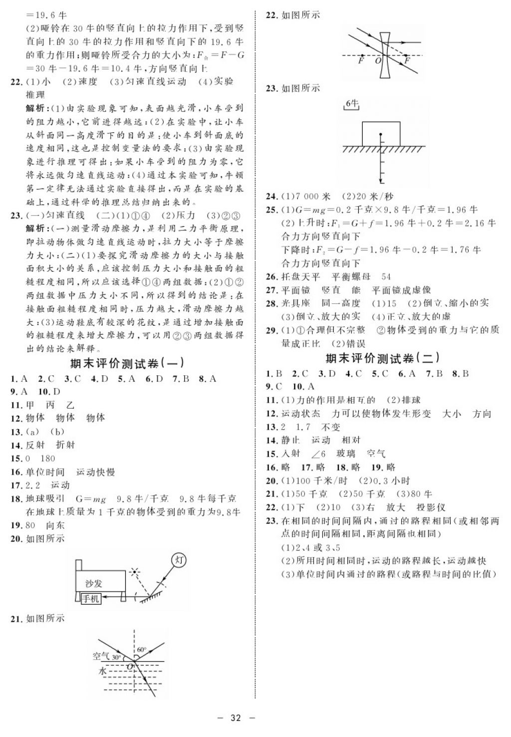 2017年鐘書金牌金典導(dǎo)學(xué)案八年級物理第一學(xué)期 參考答案第32頁