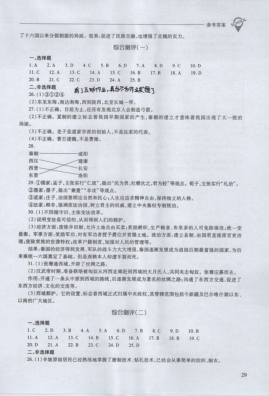 2017年新課程問題解決導學方案七年級中國歷史上冊人教版 參考答案第29頁