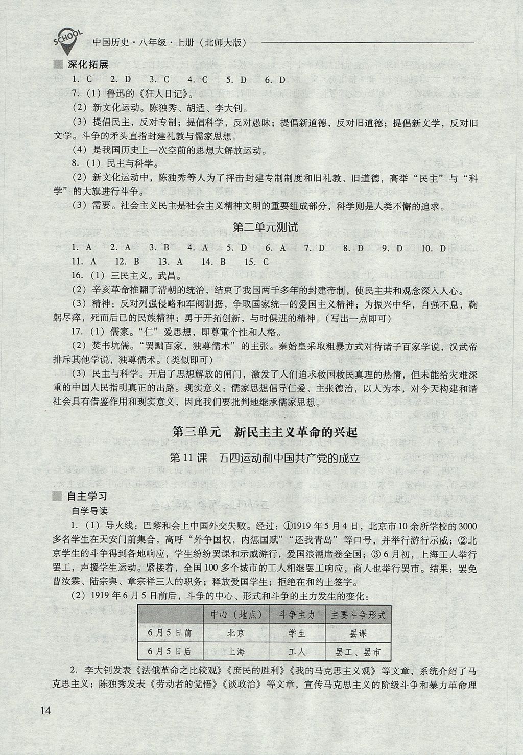 2017年新课程问题解决导学方案八年级中国历史上册北师大版 参考答案第14页