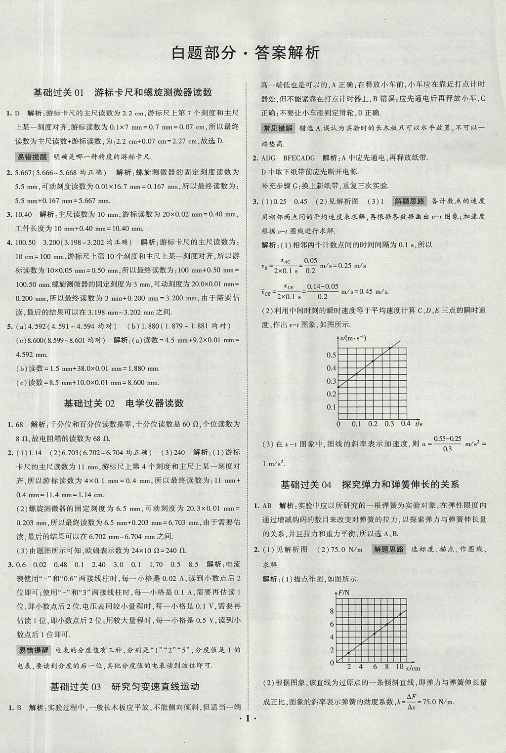 2018年經(jīng)綸學典黑白題高中物理3實驗專題高中全部實驗人教版 參考答案第1頁