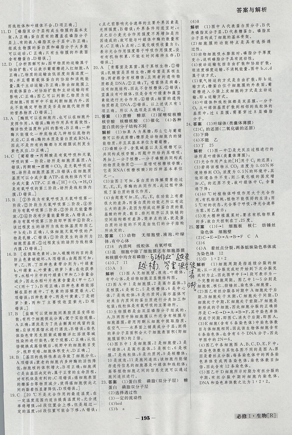 2018年金版教程高中新課程創(chuàng)新導(dǎo)學(xué)案生物必修1人教版 參考答案第38頁(yè)