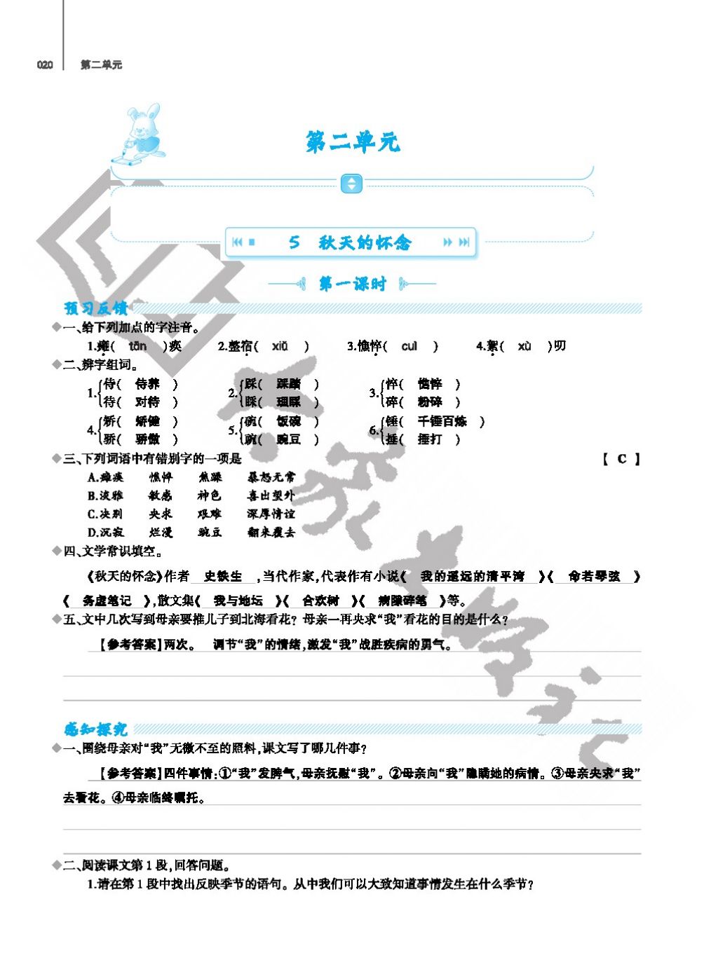 2017年基礎(chǔ)訓(xùn)練七年級(jí)語(yǔ)文上冊(cè)人教版僅限河南省使用大象出版社 參考答案第20頁(yè)