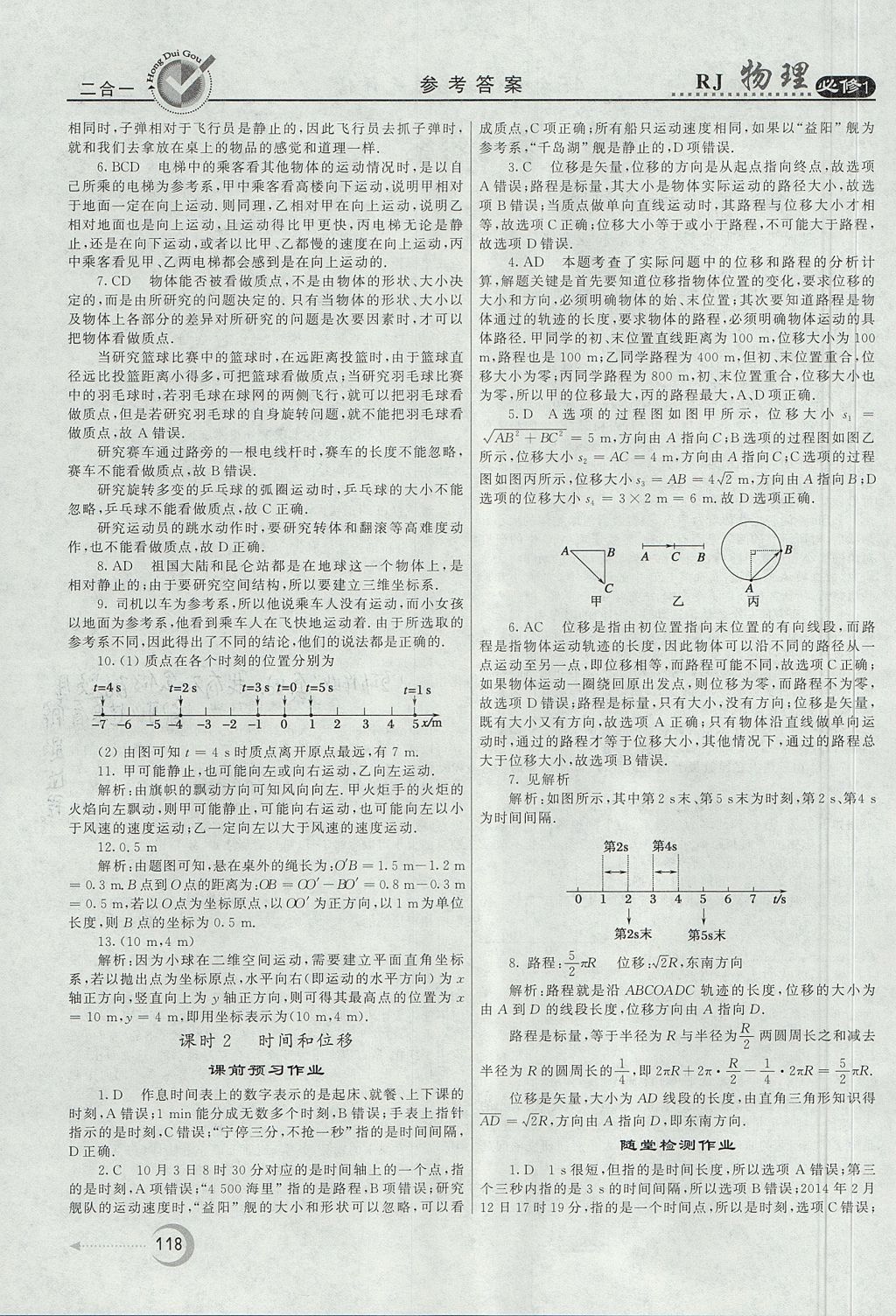 2018年紅對(duì)勾45分鐘作業(yè)與單元評(píng)估物理必修1人教版 參考答案第2頁(yè)