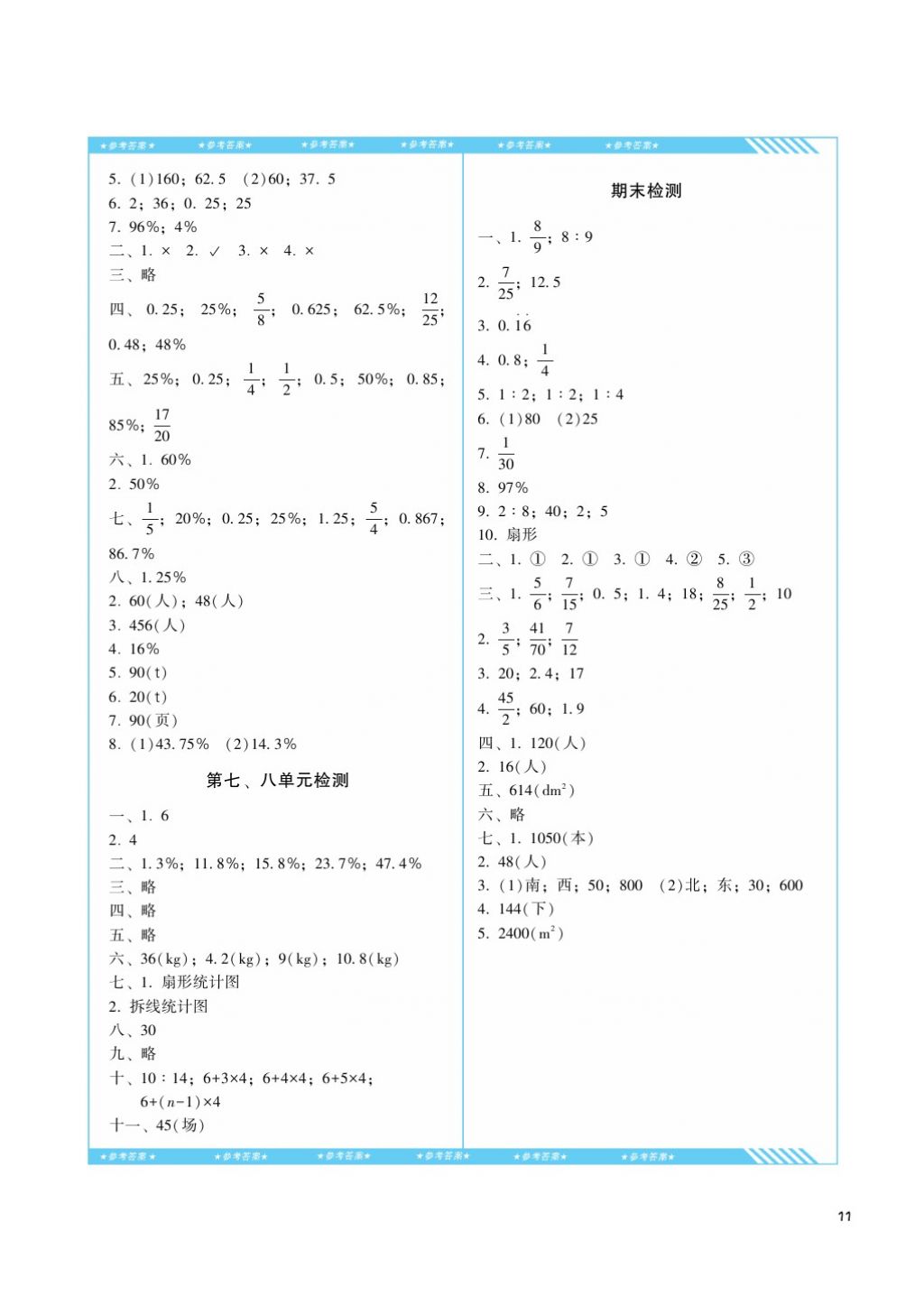 2017年课程基础训练六年级数学上册人教版湖南少年儿童出版社 参考答案第11页