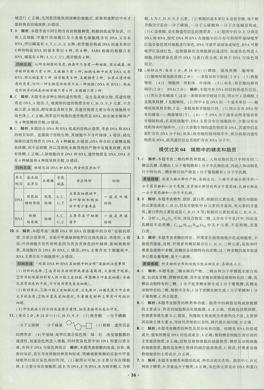 2018年經綸學典黑白題高中生物1分子與細胞必修1人教版 參考答案第16頁
