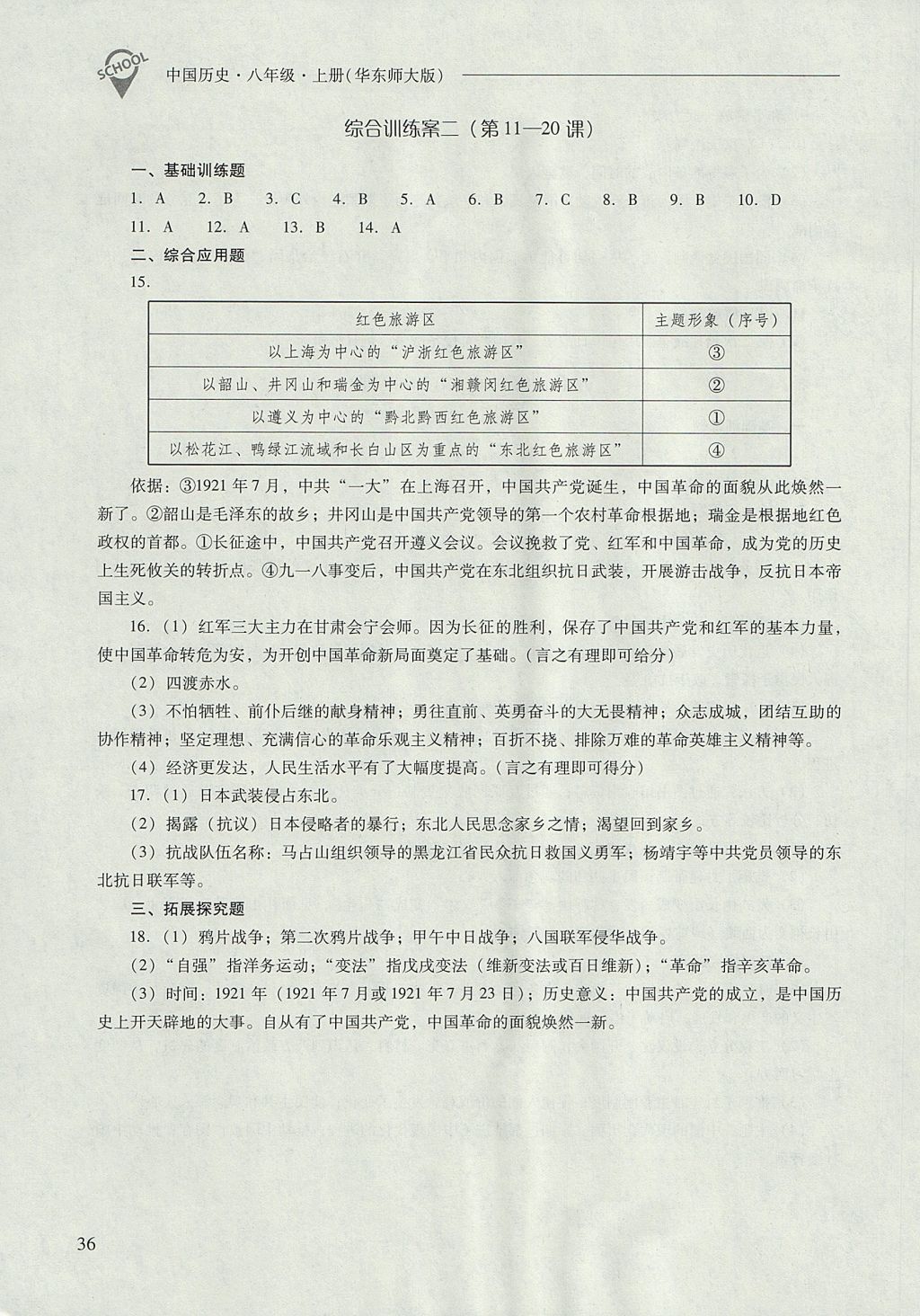 2017年新课程问题解决导学方案八年级中国历史上册华东师大版 参考答案第36页