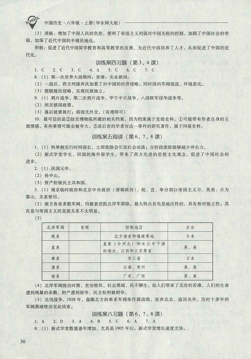 2017年新課程問(wèn)題解決導(dǎo)學(xué)方案八年級(jí)中國(guó)歷史上冊(cè)華東師大版 參考答案第30頁(yè)