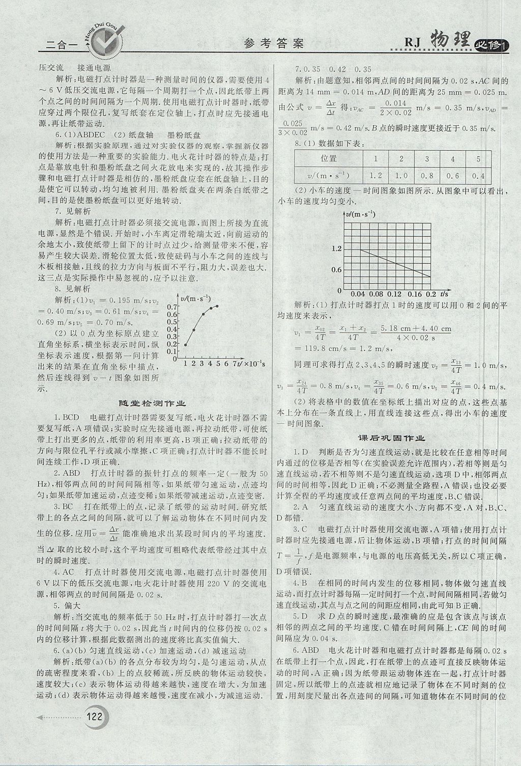 2018年紅對勾45分鐘作業(yè)與單元評估物理必修1人教版 參考答案第6頁