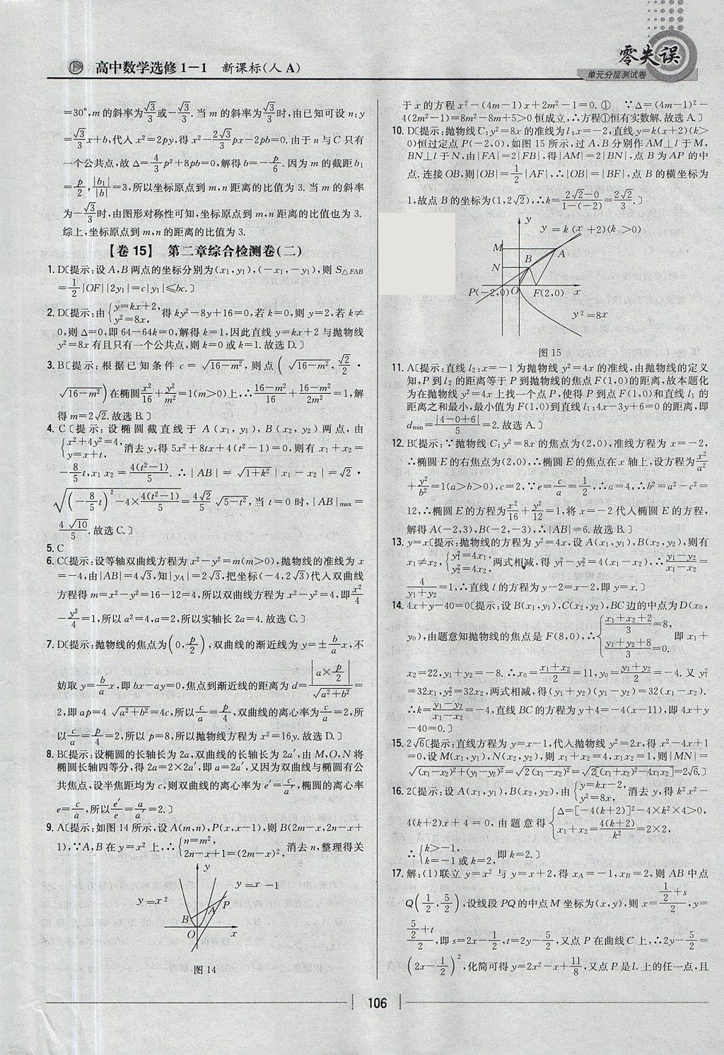 2018年零失誤單元分層測(cè)試卷數(shù)學(xué)選修1-1人教A版 參考答案第14頁(yè)