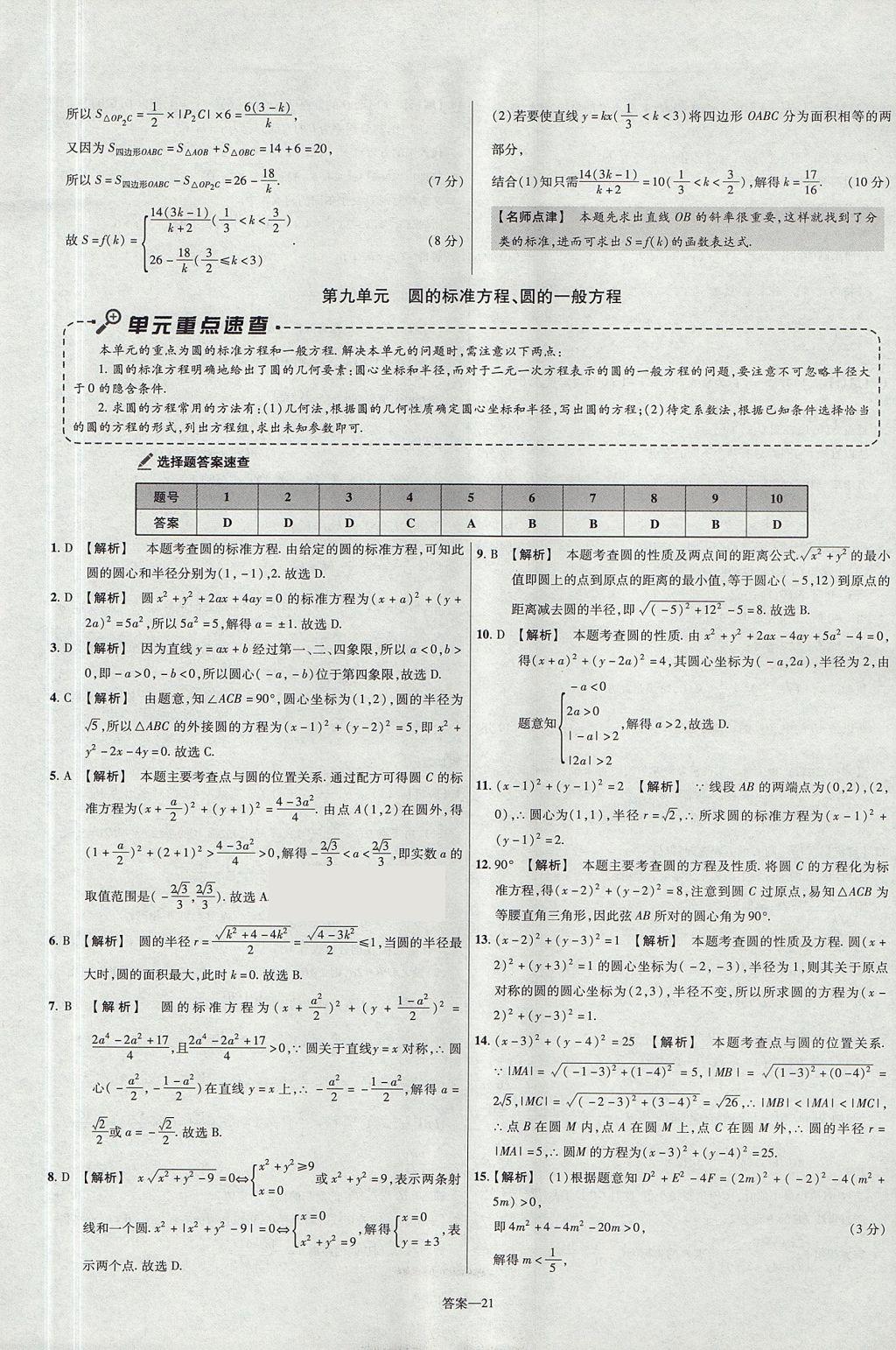 2018年金考卷活頁(yè)題選名師名題單元雙測(cè)卷高中數(shù)學(xué)必修2人教B版 參考答案第21頁(yè)