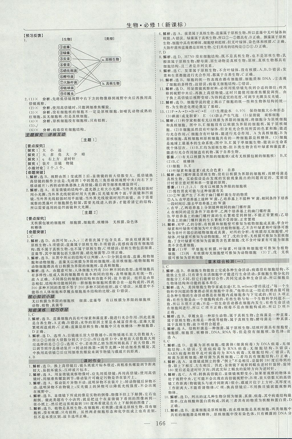 2018年高中同步创新课堂优化方案生物必修1人教版 参考答案第2页