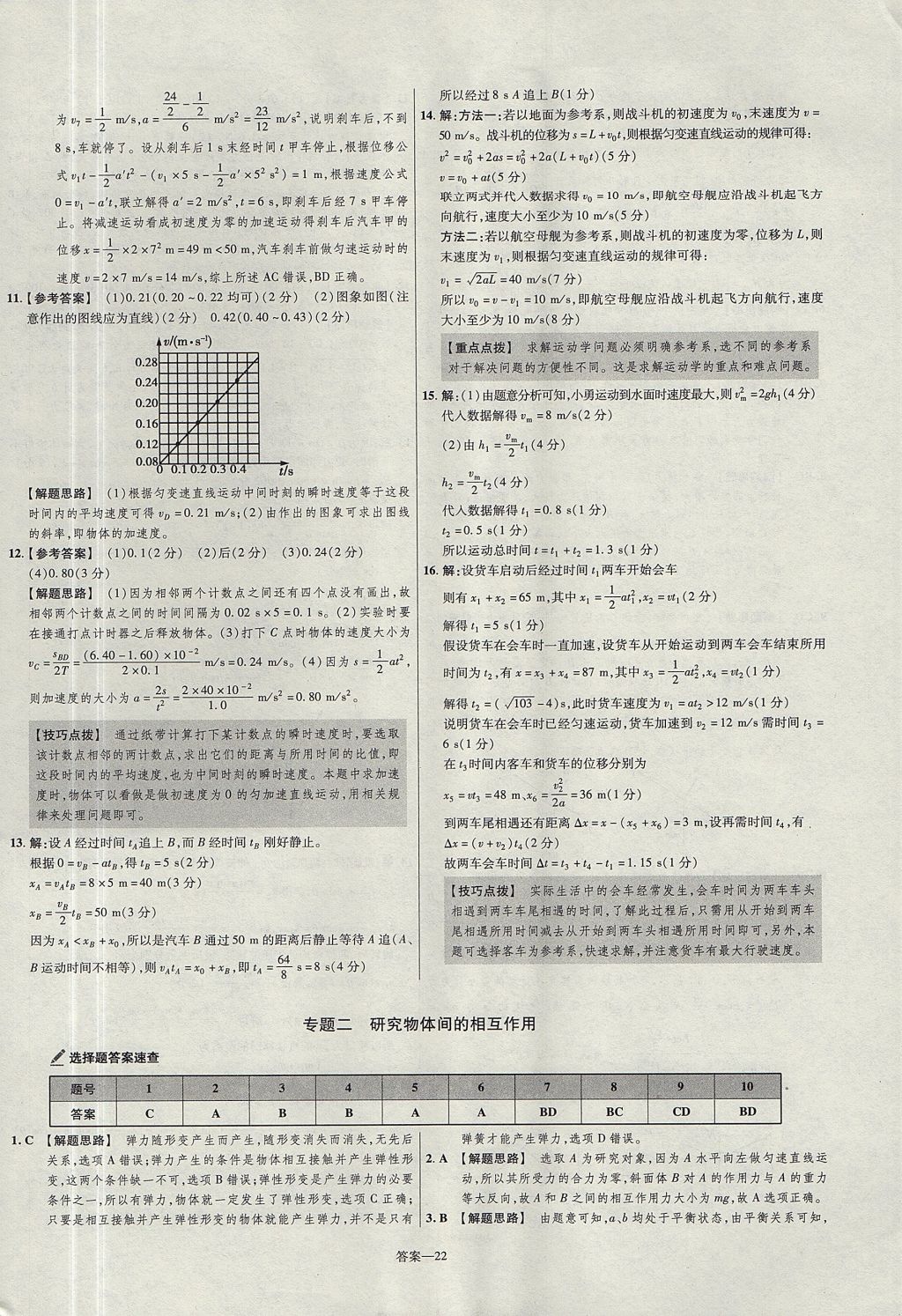 2018年金考卷活頁題選高中物理必修1粵教版 參考答案第22頁