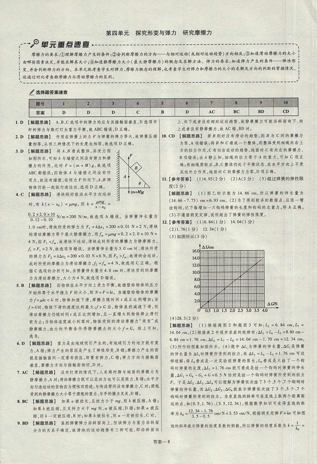 2018年金考卷活頁(yè)題選高中物理必修1粵教版 參考答案第8頁(yè)