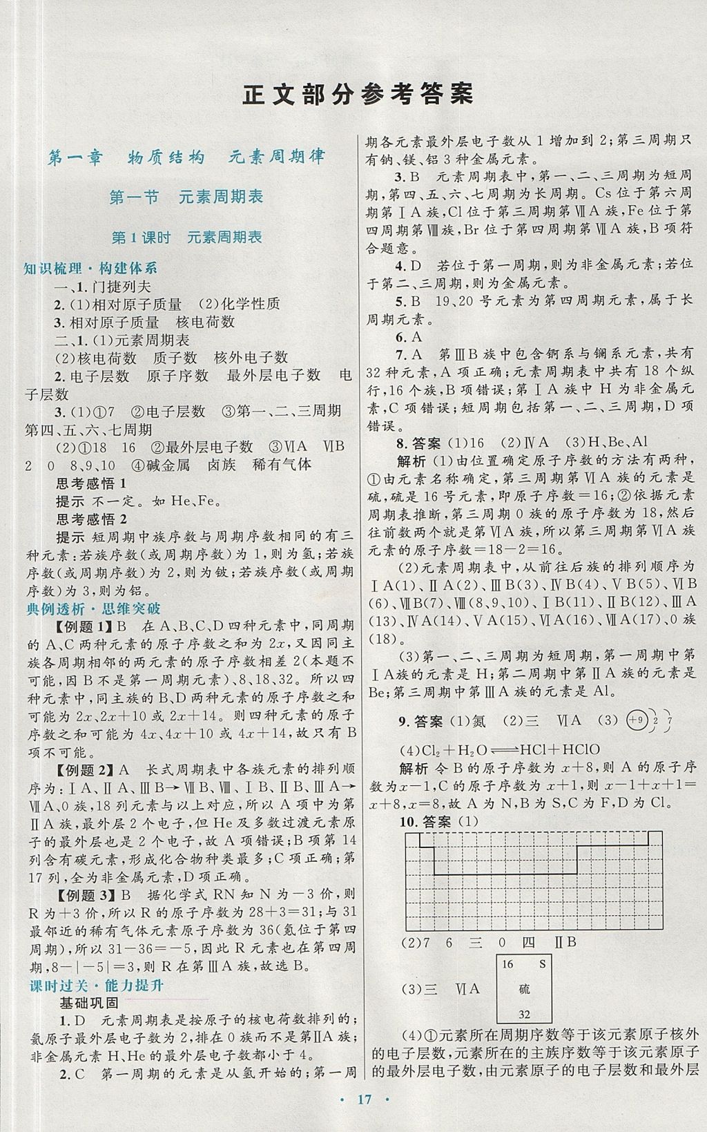 2018年高中同步測控優(yōu)化設計化學必修2人教版 參考答案第1頁