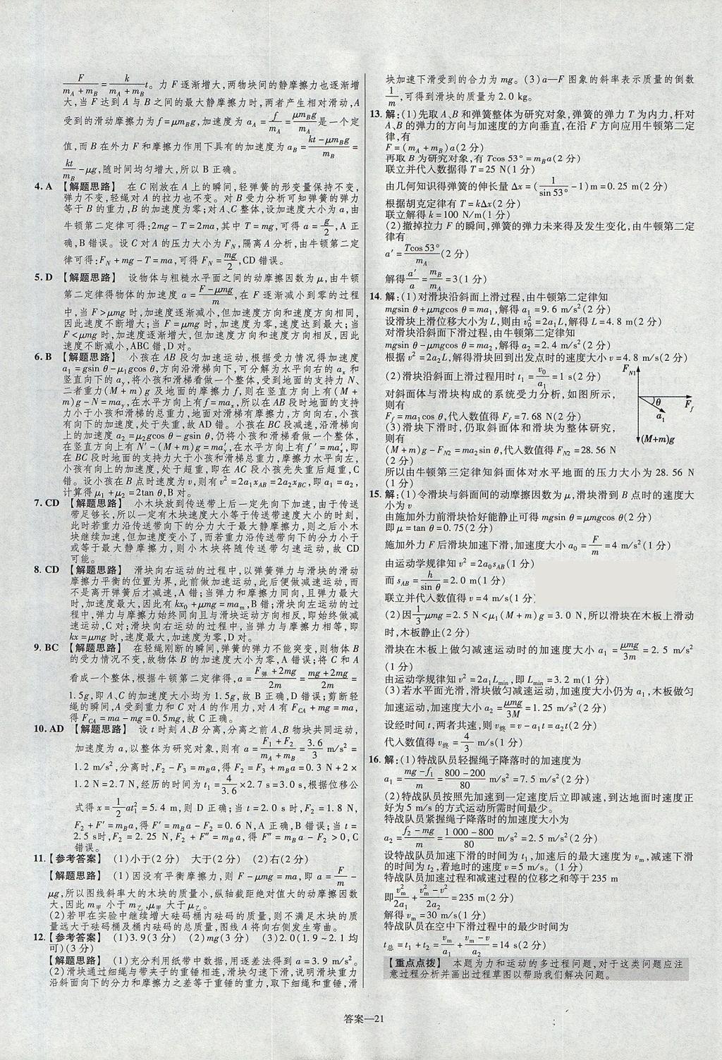 2018年金考卷活頁題選高中物理必修1教科版 參考答案第21頁