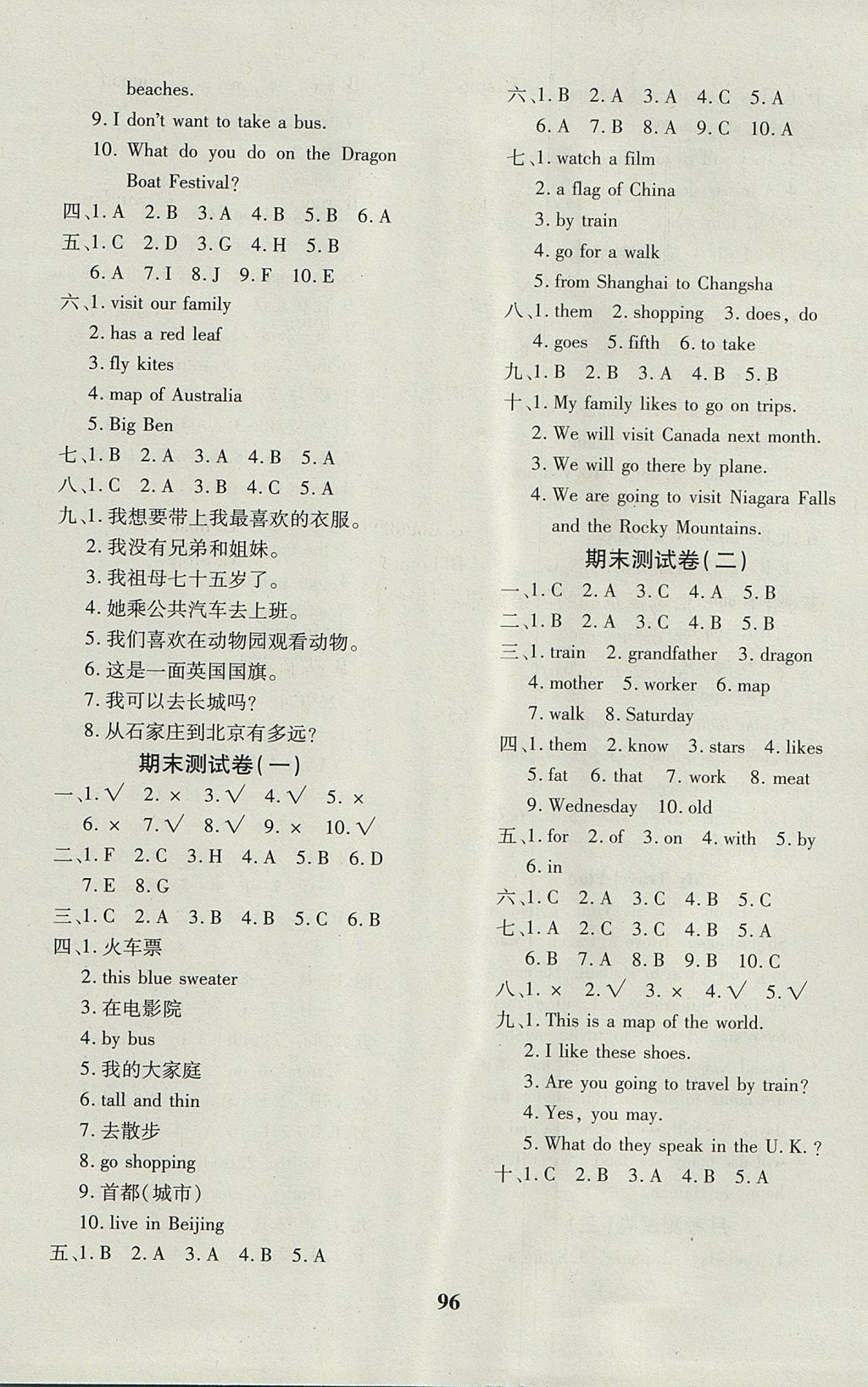 2017年教育世家狀元卷五年級(jí)英語上冊冀教版 參考答案第8頁