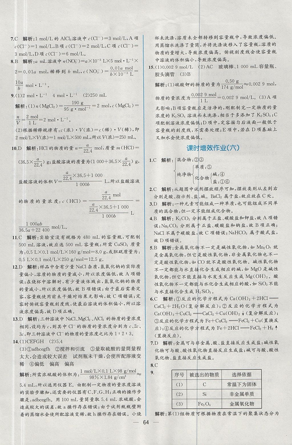 2018年同步導(dǎo)學(xué)案課時(shí)練化學(xué)必修1人教版 參考答案第24頁(yè)