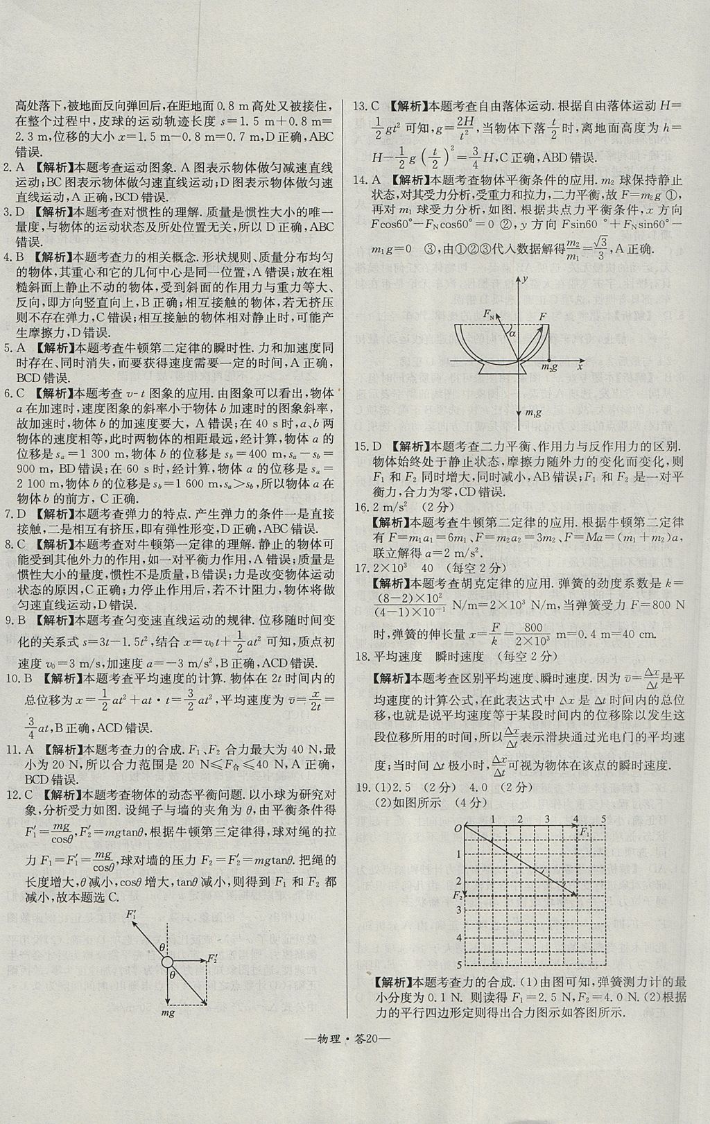 2018年天利38套高中名校期中期末聯(lián)考測(cè)試卷物理必修1人教版 參考答案第20頁(yè)