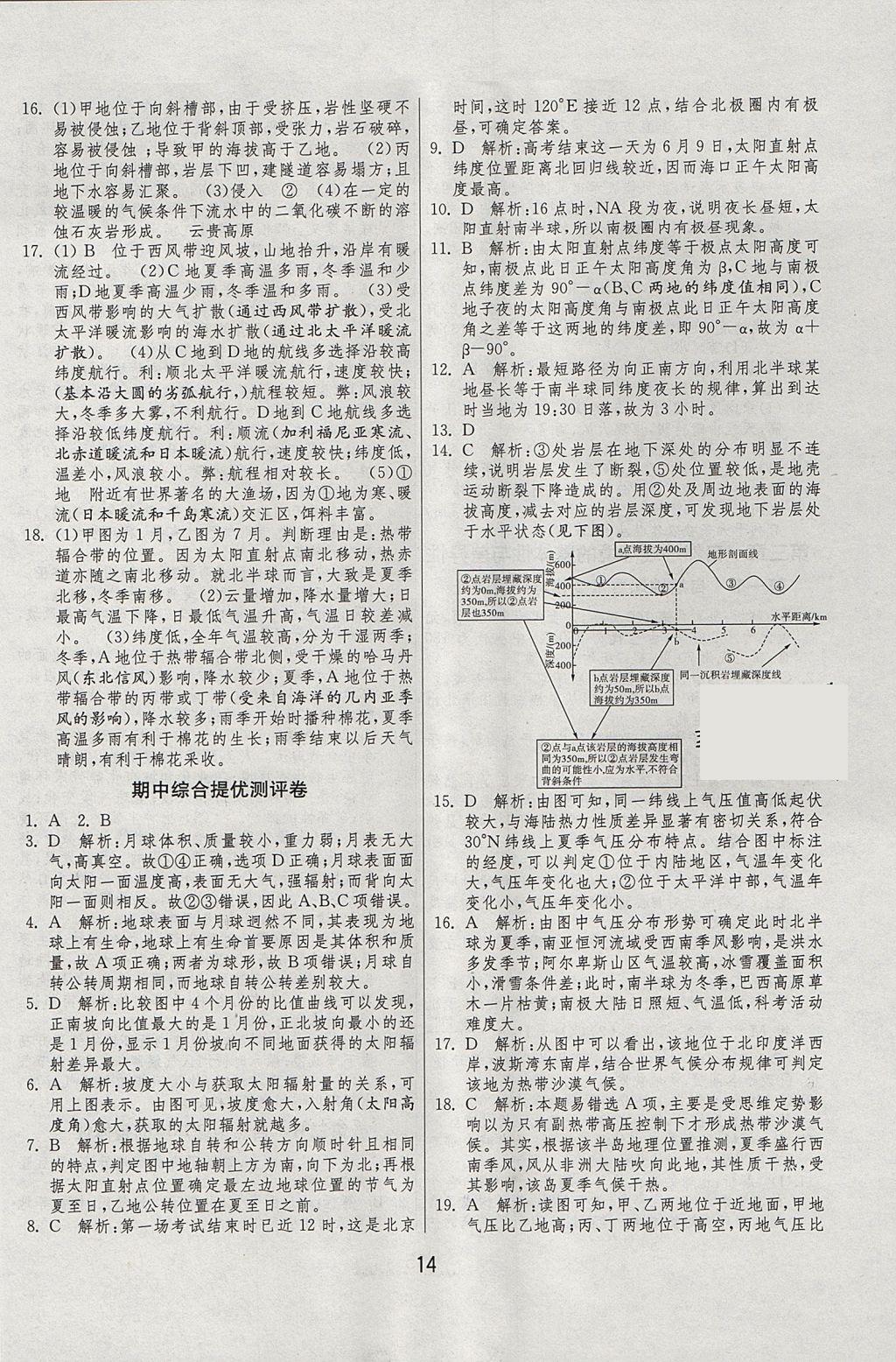 2018年實驗班全程提優(yōu)訓練地理必修1湘教版 參考答案第14頁