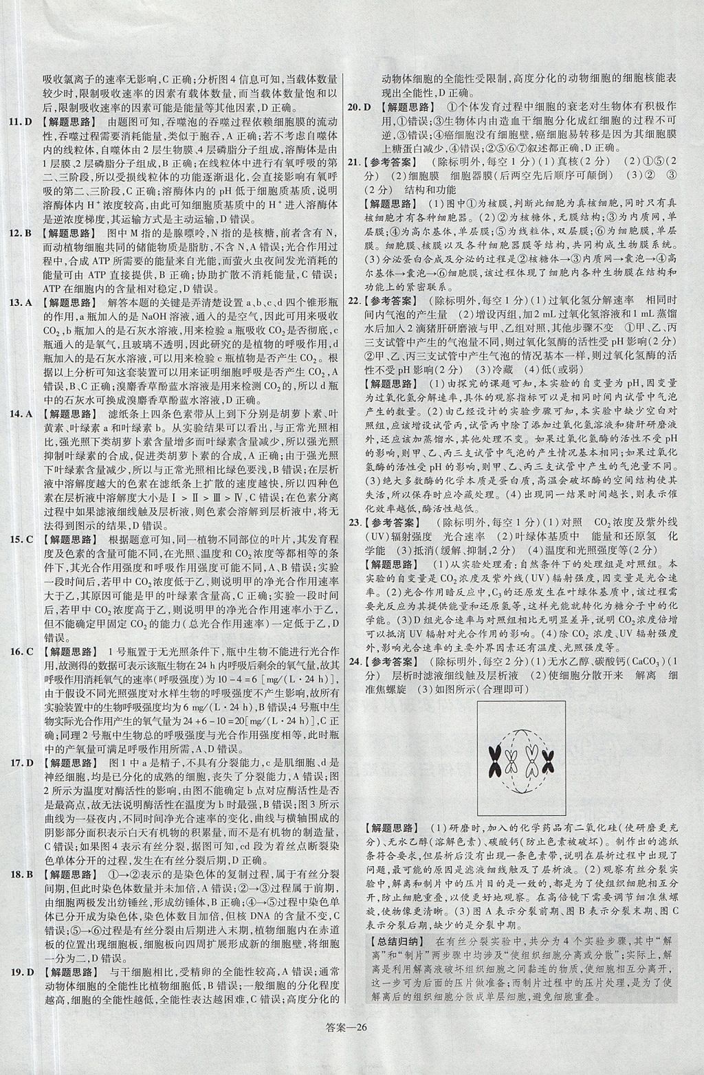 2018年金考卷活頁題選名師名題單元雙測卷高中生物必修1人教版 參考答案第26頁