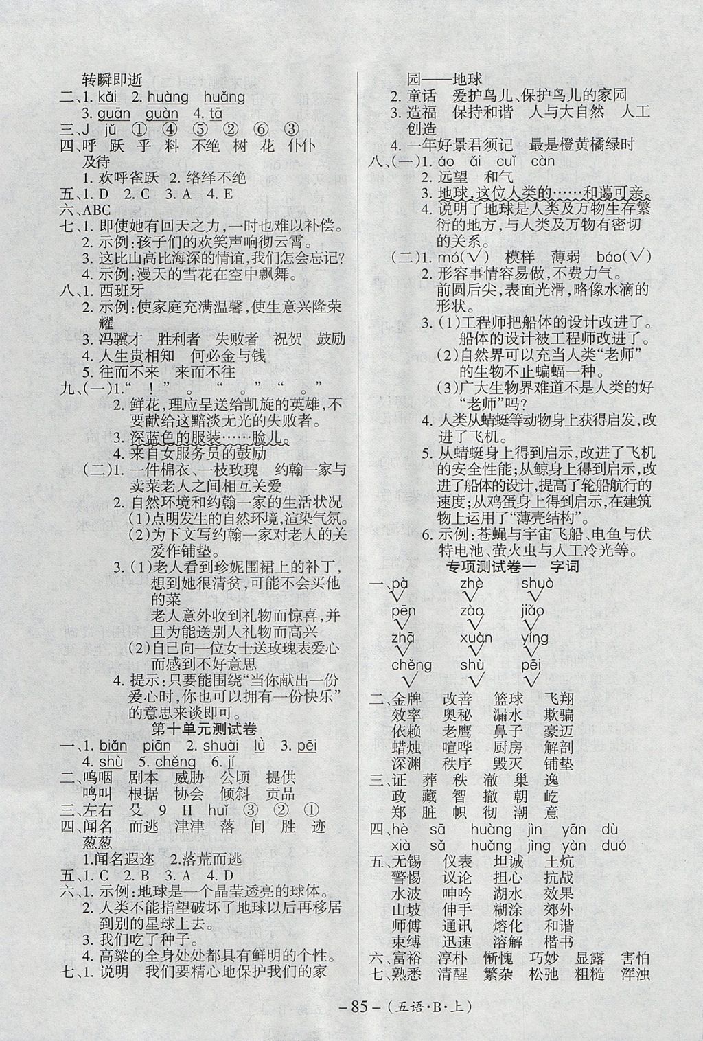 2017年優(yōu)佳好卷五年級語文上冊北師大版 參考答案第5頁