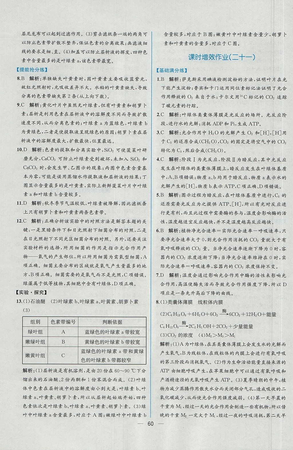 2018年同步導(dǎo)學(xué)案課時(shí)練生物必修1人教版 參考答案第41頁(yè)