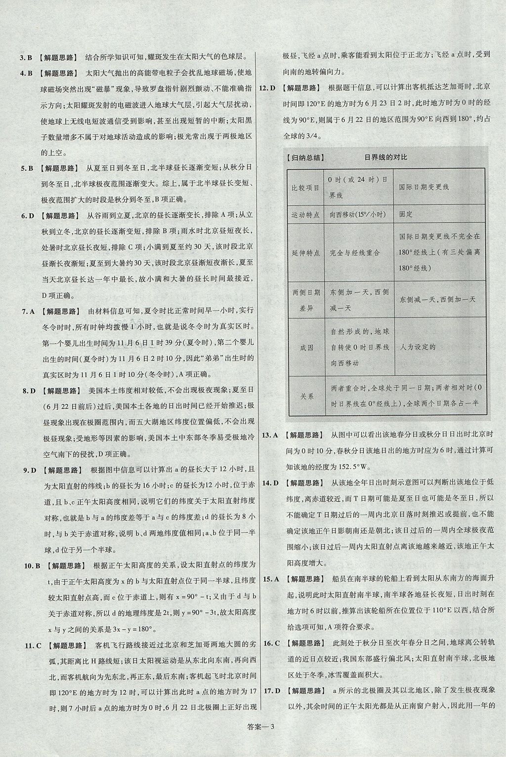 2018年金考卷活頁題選高中地理必修1人教版 參考答案第3頁