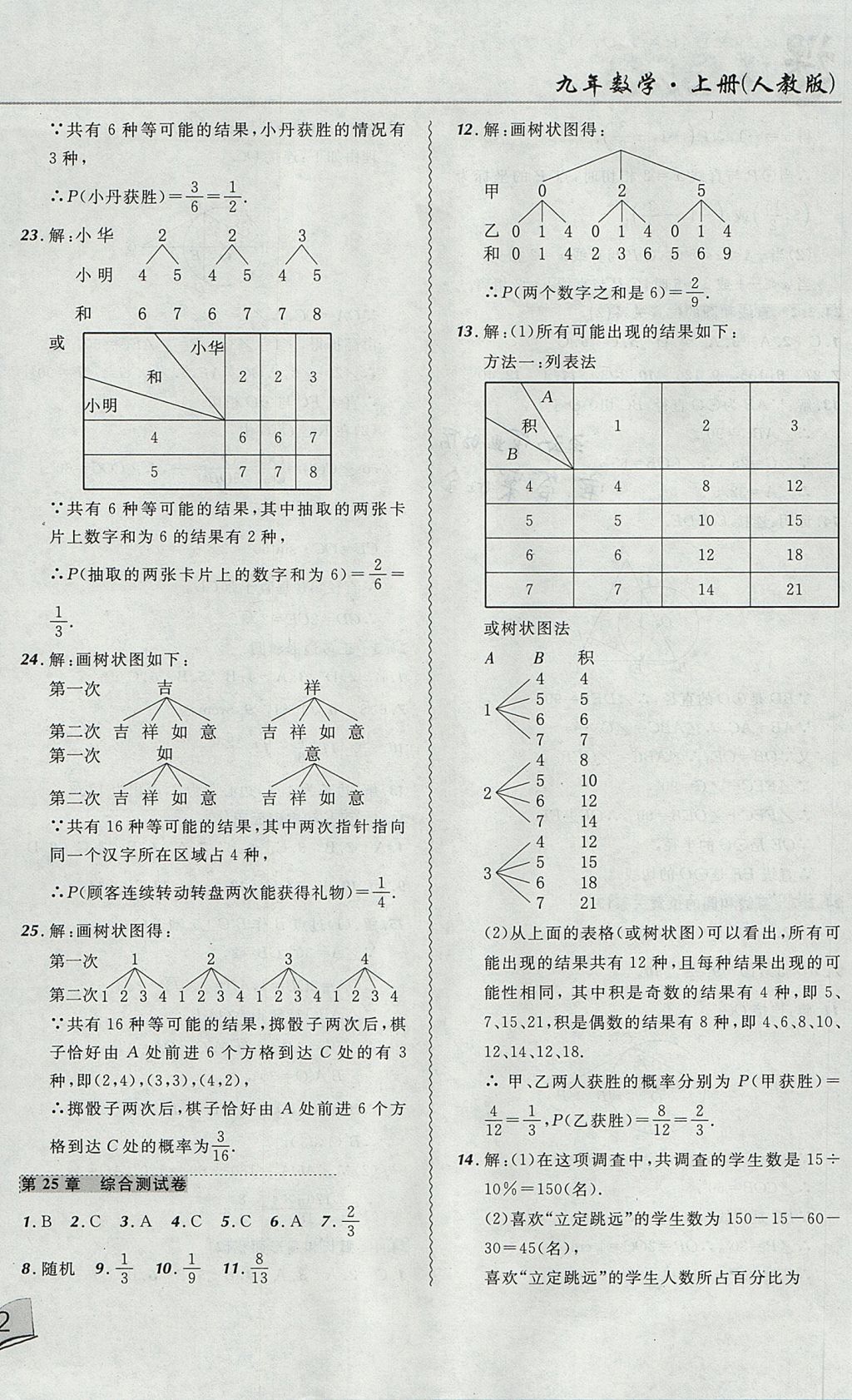 2017年北大綠卡課課大考卷九年級(jí)數(shù)學(xué)上冊(cè)人教版 參考答案第16頁(yè)