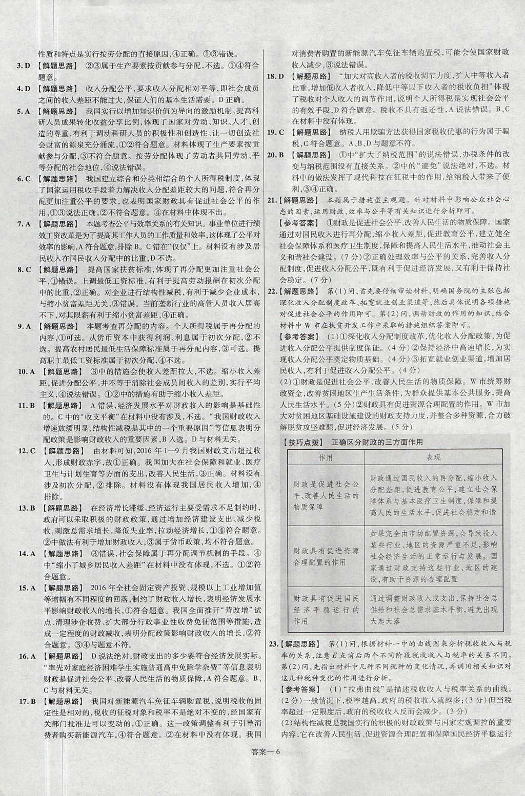 2018年金考卷活頁題選名師名題單元雙測卷高中政治必修1人教版 參考答案第6頁