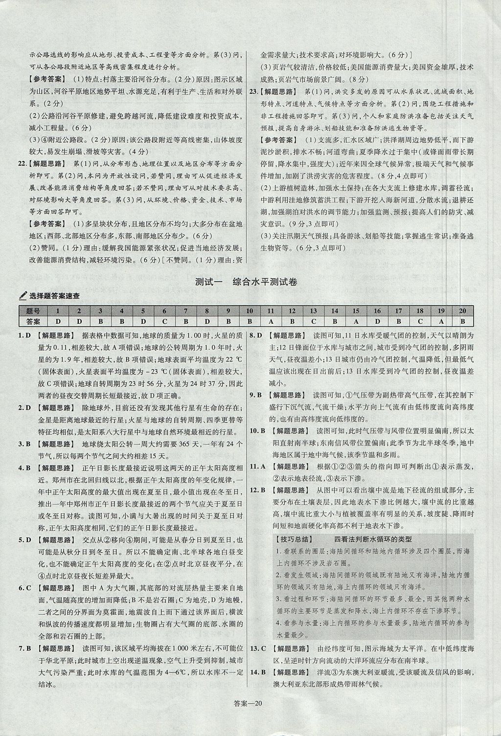 2018年金考卷活頁題選高中地理必修1湘教版 參考答案第20頁