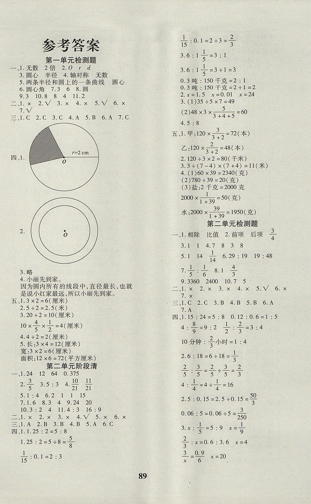 2017年教育世家状元卷六年级数学上册冀教版 参考答案第1页