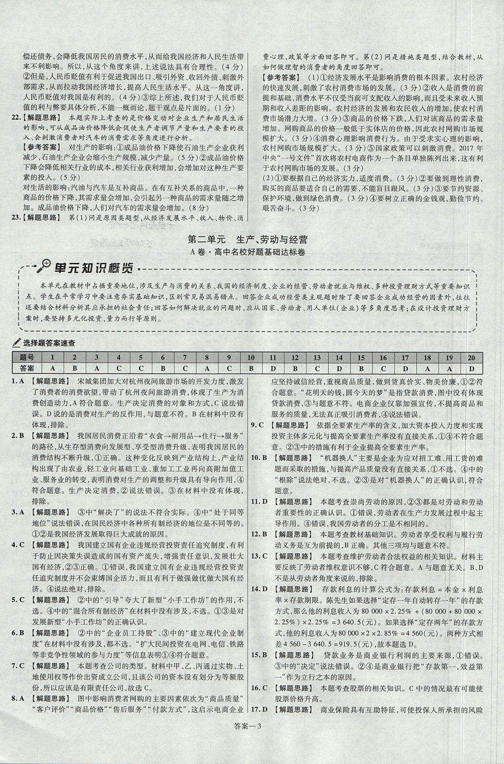 2018年金考卷活頁題選名師名題單元雙測卷高中政治必修1人教版 參考答案第3頁