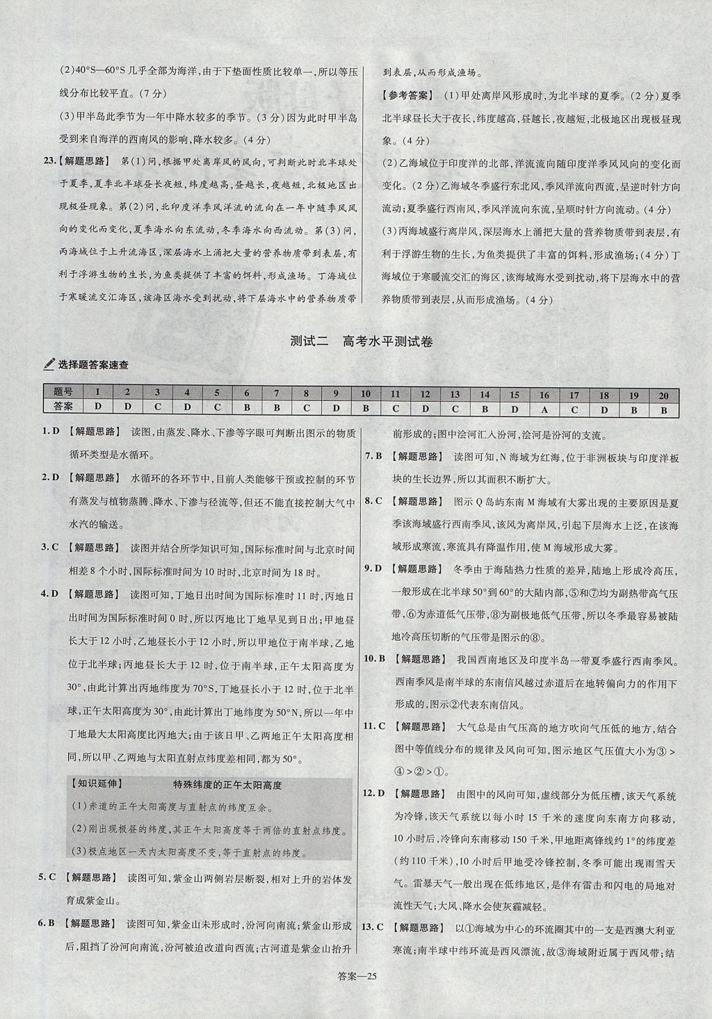 2018年金考卷活頁題選高中地理必修1人教版 參考答案第25頁