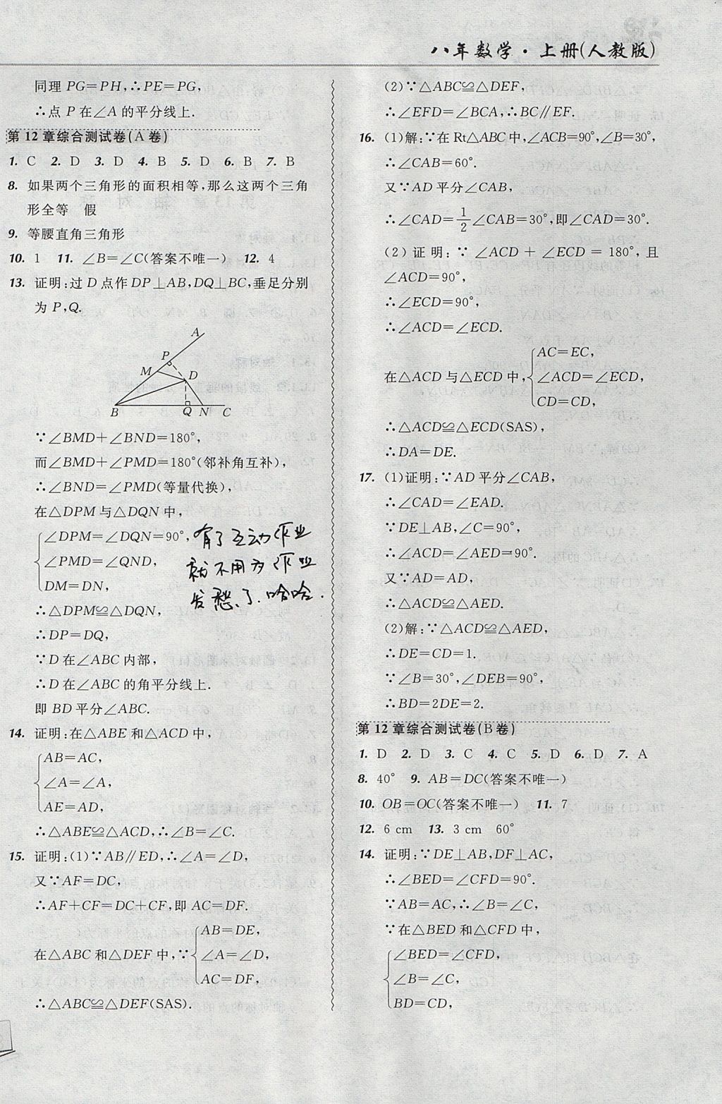 2017年北大綠卡課課大考卷八年級(jí)數(shù)學(xué)上冊(cè)人教版 參考答案第6頁(yè)